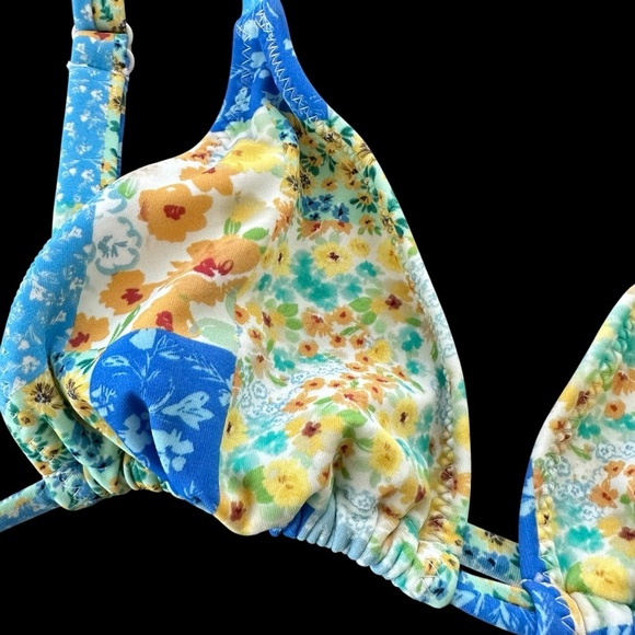 NWT Pacsun Eco size Small Blue Floral Erica Triangle Bikini Top Swimsuit New - Picture 6 of 8